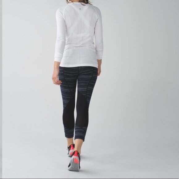 Lululemon Pace Rival Run Crop Leggings Cyber Stripe Naval Blue Black - Picture 2 of 16